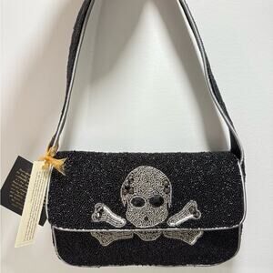 Black Beaded Skull Crossbody Bag